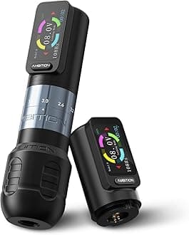 Ambition Seher Wireless Tattoo Machine with 6 Strokes Length 2.2mm-4.2mm Rotary Tattoo Gun Cartridge Pen with 2Pcs 2400mAh Touch Buttons LED Digital Display Coreless Motor for Tattoo Artist