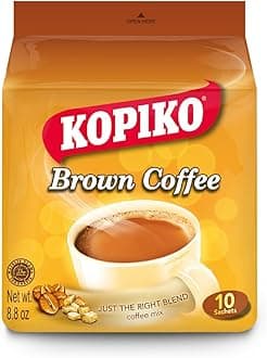 Kopiko Brown Instant Coffee Mix – Authentic Indonesian Volcanic Coffee – Taste the Irresistibly Delicious Coffee with Brown Sugar (8.8 OZ in 10 Coffee Sachets)