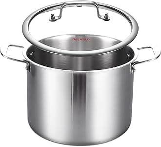 DELARLO Tri-ply Stainless Steel StockPot 20QT With Lid, 18/8 Induction Cooking Pot Stockpots Food Grade, Durable Soup Pot