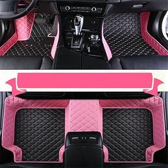 Custom Car Mat Fit for 98.99% Car Models Waterproof Full Coverage All Weather Protection Leather Car Floor Mats (Black+Pink)