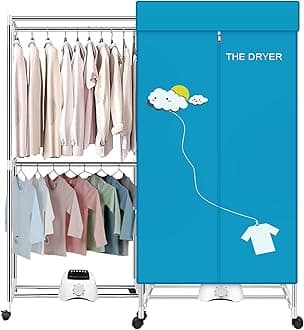 Portable Dryer, 110V 1000W Electric Clothes Dryer Machine, Double Layer Stackable, Stainless Steel, Blue, 15kg Capacity, Front Load, Ideal for Apartments, RV, Families, Campers