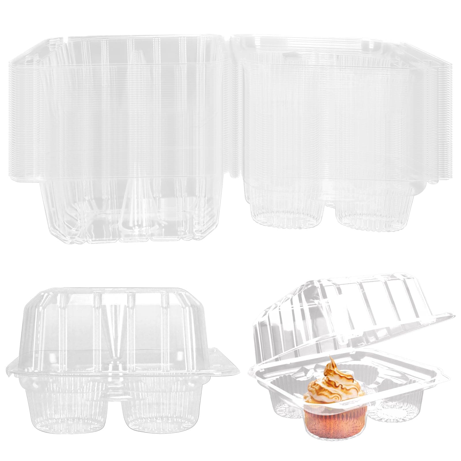 40 Pack 4-Compartment Clear Plastic Cupcake Boxes, 4-Cavity Cupcake Holders, Clear Cupcake Containers