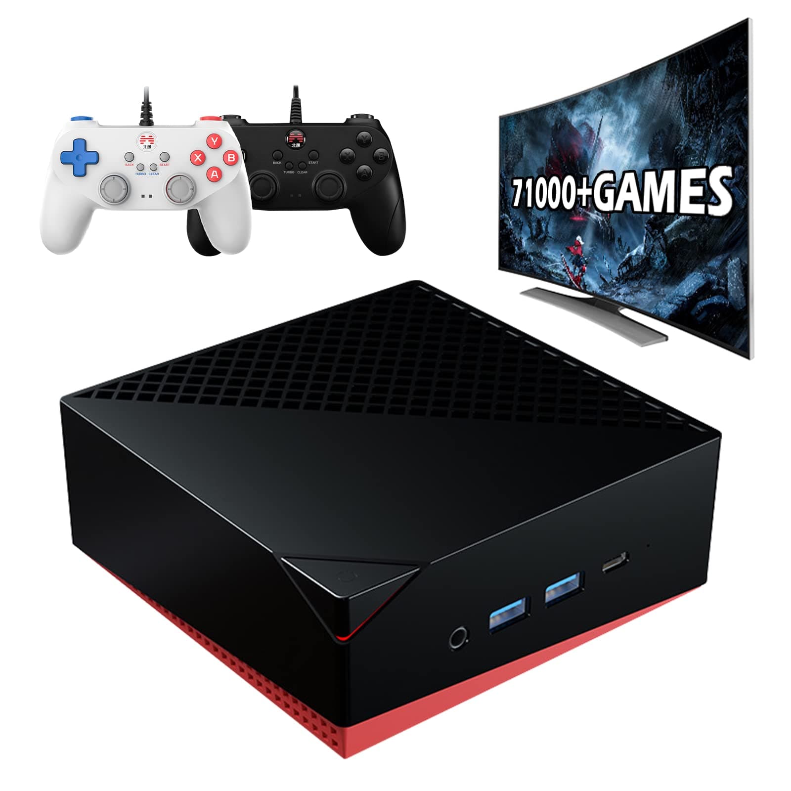 AMD Ryzen 5 4500U Mini Computer Super Console PC Chili Game Console Built-in 71000+ Games, Windows 11 Pro&Batocera System in 1,16GB DDR4 RAM/ 256GB SSD Three-Screen Display,WiFi6/BT5.2, Dual Gamepads