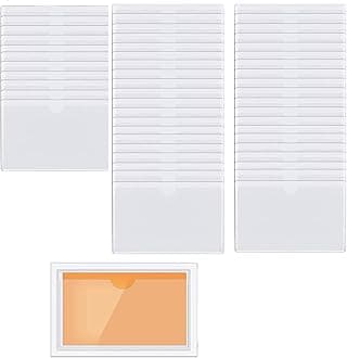 50pcs Self-Adhesive Business Card Protecror,Waterproof Clear Adhesive Label Pockets,Transparent Label Holder with White Card for Cabinet,Storage Bin,Supermarket,Bookself,Mailbox,Tag,Drawers