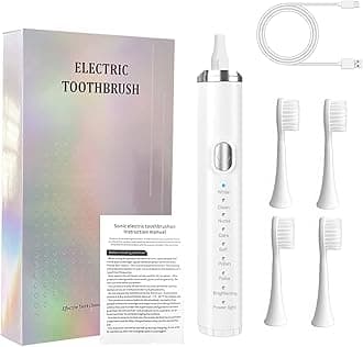 Electric Toothbrush,Rechargeable Deep Clean Toothbrush with 4 Replacement Heads,8 Modes with 2 Minutes Built in Smart Timer,Battery Toothbrush for Women Kids Men Adults