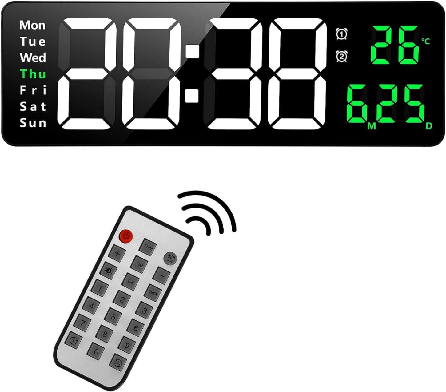 SKY-TOUCH Digital Wall Clock Large Display 16.2"Alarm Clock with Remote Control, LED Digital Clock Large Clock Automatic Brightness Dimmer Big Clock with Date, Week, Temperature