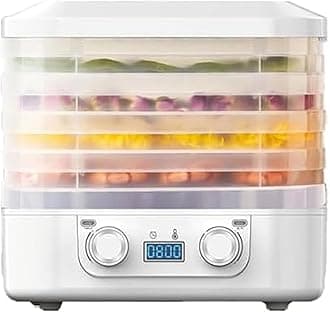 PtaTt 160W Food Dehydrator with 5 Stacking Trays Adjustable Temperature LED Screen Timer Muti-Food Fruit Vegetable Meat Dryer white