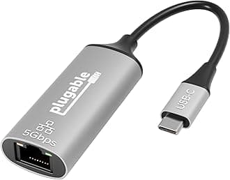 Plugable 5Gbps USB-C Ethernet Adapter | 5000Mbps Wired Network for Windows, macOS, and ChromeOS Laptops and Desktops | Realtek RTL8157 | Supports CAT6, CAT6a and CAT7 Cables (USBC-E5000)