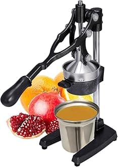 19 Inch Height Extra Tall Commercial Heavy Duty Cast Iron Hand Press Manual Orange Citrus Lemon Lime Grapefruit Pomegranate Fruit Juice Squeezer Machine with Stainless Steel Cup Black