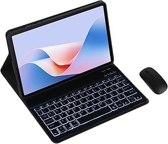 Magnetic Detachable Wireless Keyboard & Mouse Combo with Leather Cover for Huawei MatePad M6 8.4-inch Tablet Full Wrapped Protection Keyboard Case (Black,Backlight & Mouse)