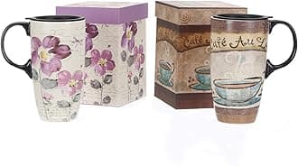 Ceramic Travel Mug Latte Mug 17 oz. Coffee Cup with Sealed Lid and Gift Box, Set of 2