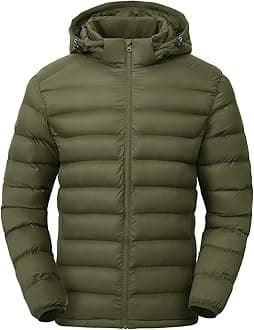 TBMPOY Men's Lightweight Puffer Jacket with Detachable Hood, Water-Resistant, Black, Regular Size
