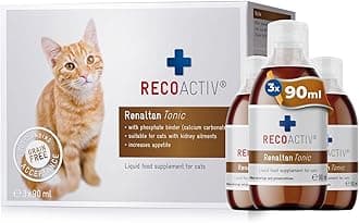 RECOACTIV Renaltan Tonic for cats, 3 x 90 ml, dietary supplement with phosphate binder to reduce the phosphate content of food for animals with renal insufficiency or CRI