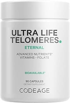 Codeage Ultra Life Telomeres Supplement - 5 MTHF Folate Vitamin B9, Vitamin B12 Methylcobalamin, Vitamin D3, L-Theanine, Ashwagandha - 3-Month Supply - DNA, Methylation Cycle - Non-GMO - 90 Capsules