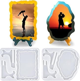 Resin Mold for Photo Frame, Picture Frame Resin Molds with Stand Holder, Rectangle & Oval of Irregular Edge Frame Silicone Molds for Resin Casting, DIY Personalized Gifts Home Decor (2 Sets)