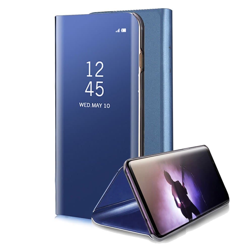 for Samsung Galaxy Note 8 Mirror Case, Plating PC Smart Clear View Window Flip Standing Cover Full Body Protective Bumper Shell with Screen Protector Kickstand for Galaxy Note 8 - Blue
