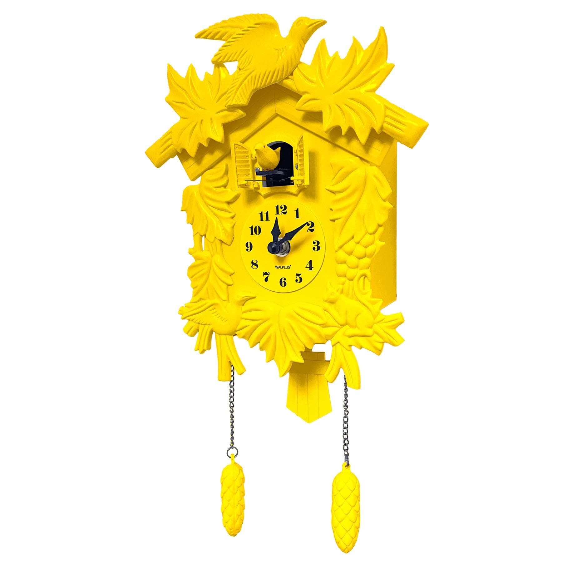 WALPLUS Chiming Cookoo Clock Bird Flapping Cuckoo Clocks Volume Adjustable Coo Coo Clocks Wall Decoration Battery Operated Pendulum Cuckoo Clock Classic Yellow for Home Living Room Office