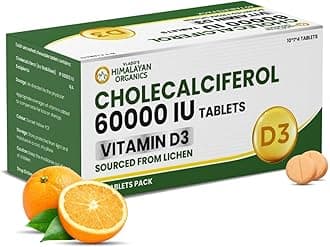 Vlado's Himalayan Organics Vitamin D3 60000 IU Tablets | Cholecalciferol I Vitamin D3 60k Supplement | Vitamin D 60000 iu Tablets | Cholecalciferol Supplement 60000iu for men & women | Orange Flavour - 40 Tablets