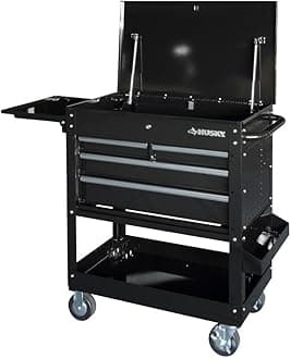 Husky 3304 Mechanics Cart with Extended Side Table and Bottle Tray