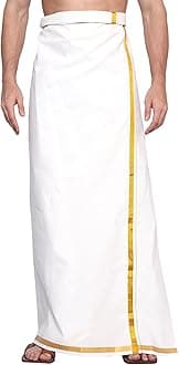 Men's 100% Pure Cotton White With Gold Jari Lungi in Size 2 Mtrs Single Lungi- Pack Of 1