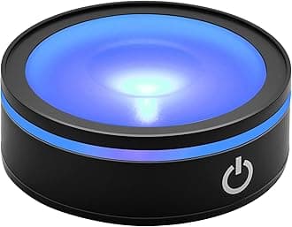 IFOLAINA LED Light Base Lighted Stand Display for Crystal Glass Ball Glass Art Tumbler RGB Multicolor Lighting Round Black Pedestal - Concave