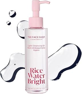 The Face Shop Rice Water Bright Light Facial Cleansing Oil, Daily Makeup Remover, Oil Cleanser, Vegan, Korean Skin Care with Jojoba Oil, Face Pore Cleanser, 150ml