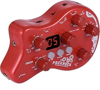 Distortion Pedal Guitar Multi-effects Processor Effect Pedal Guitar Effects Pedal 15 Effect Types 40 Drum Rhythms Tuning Function with Power Adapter (red)