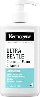 Neutrogena Ultra Gentle Cream to Foaming Face Wash for Sensitive Skin, Fragrance-Free Gentle Facial Cleanser, Hypoallergenic Skin Care, Non-Comedogenic Makeup Remover, 12 fl oz