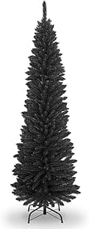 SHATCHI 4Ft-8Ft Artificial Flocked Slim Christmas Pencil Tree Holiday Home Decorations with Pointed Tips and Metal Stand, Black, 210 cm
