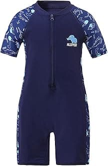 Xumplo Boys Swimming Costume Kids One Piece Swimsuit Short Sleeve Zipper Beach Swimwear Dinosaur Rash Guard Bathing Suit Dark Blue 3-10 Years