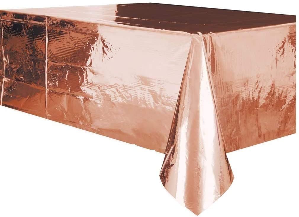 Unique PartyMetallic Rectangular Plastic Table Cover -Rose Gold, 54" x 108",53273
