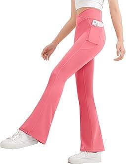 JOCMIC Girls Flare Leggings Kids Bell Bottom Pants Cross High Waisted Dance Yoga Flared Leggings