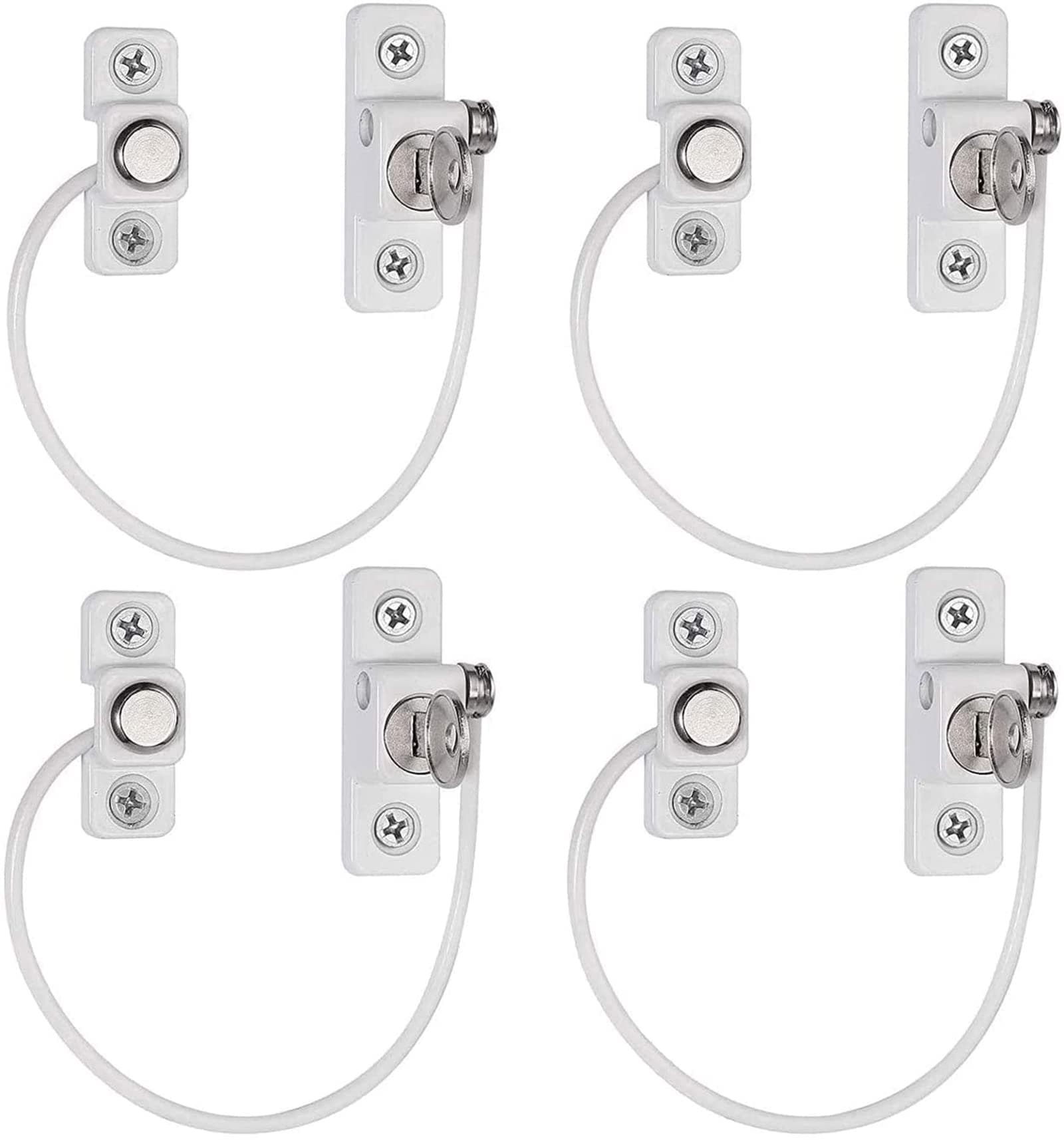 4-Pack Window Guard, Extra Long 7.3'' Window Security Guard Pin Lock Set for Sliding Doors and Windows, Baby Safety Security Double Hung Lock Cable Catch Wire