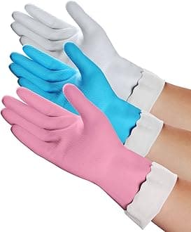 HSL Household Cleaning Gloves - Reusable Kitchen Dishwashing Gloves with Latex free, Cotton lining, Waterproof, Non-Slip (Medium, 3 Pairs)