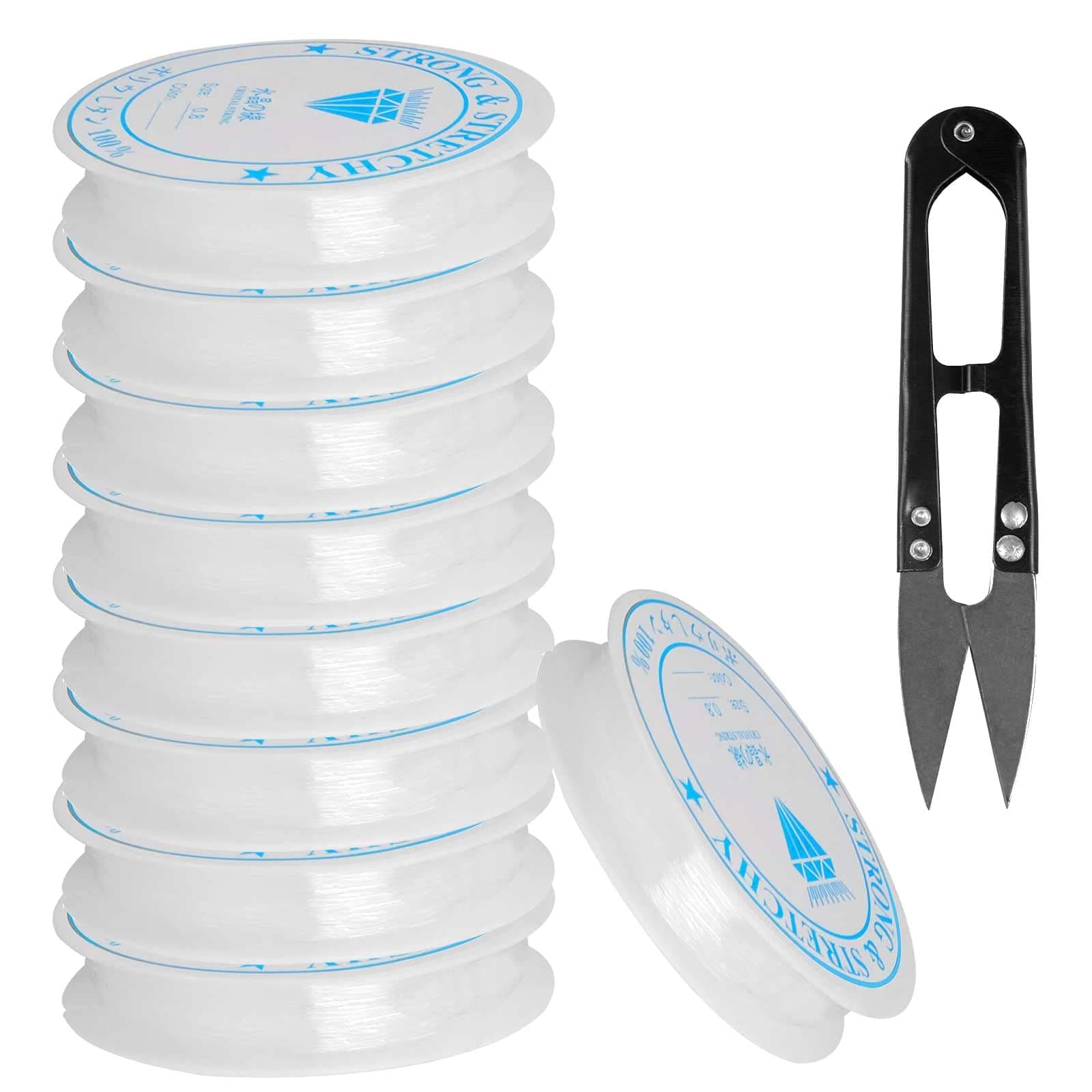 9Pcs Elastic Bracelet Beading Thread Clear Bead String Stretchy Cord Crystal Line Nylon Thread for Jewelry Making - 0.8 Invisible Stretch