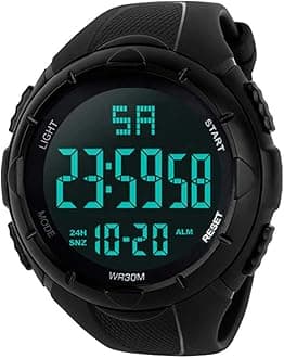 Men's Digital Sports Watch Waterproof Military Electronic Stopwatch for Men with Auto Date Alarm LED Backlight Chronograph Black