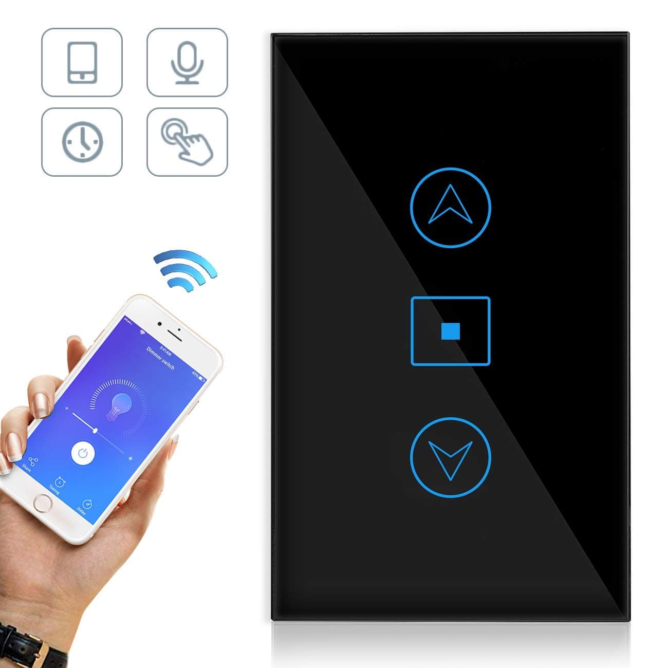 Smart Dimmer Switch/WiFi Smart Wall Touch Light Dimmer Switch Glass Panel Smart Life APP Provides Control from Anywhere Compatible with Alexa Google home, No Hub Required-Black