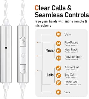 Vibes 202M Wired Earbuds - HiFi in Ear Monitor Headphones - Noise Isolating Ear Buds w/ Mic - Clear Sound, Deep Bass & Comfort-Fit Gaming Earphones - MMCX to 3.5mm & Silver Plated Cord, Carrying Case