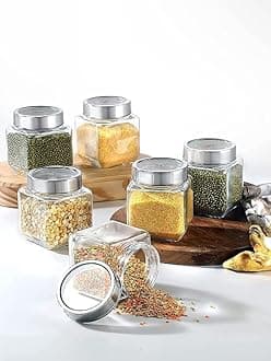 Vency Piramal Glass Round 500ml Transparent Glass Jars & Containers for Kitchen Pantry, Snacks, Masala, Pickles, Dry Fruits, Coffee Beans Storage with Primium Steel See-through Lid (500ml, Set Of 4)
