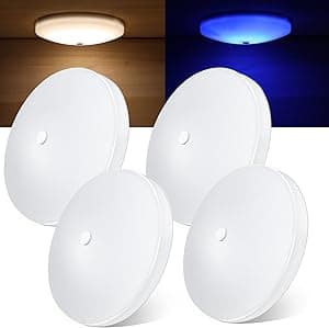 4 Pack RV Interior Ceiling Dome Light 4.5 Inch, Press Dimmer Switch & Blue Nightlight,12V Dimmable Puck Light for Motorhome Trailer Fifth Wheel Truck Coach Enclosed Trailer(5000K)