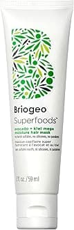 Briogeo Superfoods Avocado + Kiwi Mega Moisture Mask, Protein-Free, Deep Hydration, Enhance Shine, Moisturizing Mask for Dry Hair, Lock In Moisture, Vegan, Cruelty-Free, 2 fl oz