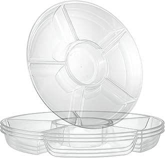 Plasticpro 6 Sectional Round Plastic Serving Tray/Platter (4, Clear)