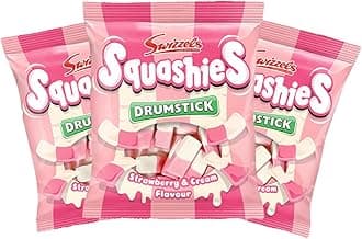 Squashie Drumstick Candy Variety 3 Pack Bundle - 3 Flavors Strawberry & Cream, Sour Cherry & Apple, Bubblegum - 120g Each - Imported from the UK (Strawberry)