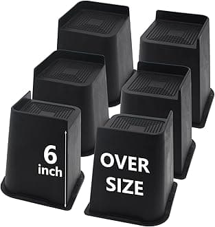 6 Pack Bed Risers 6 inch Heavy Duty, Oversized Furniture Risers, Black Bed Lifts Risers for Table, Sofa, Chair, Couch, Desk, Bed Frame Risers Supports Up to 6,500 Lbs