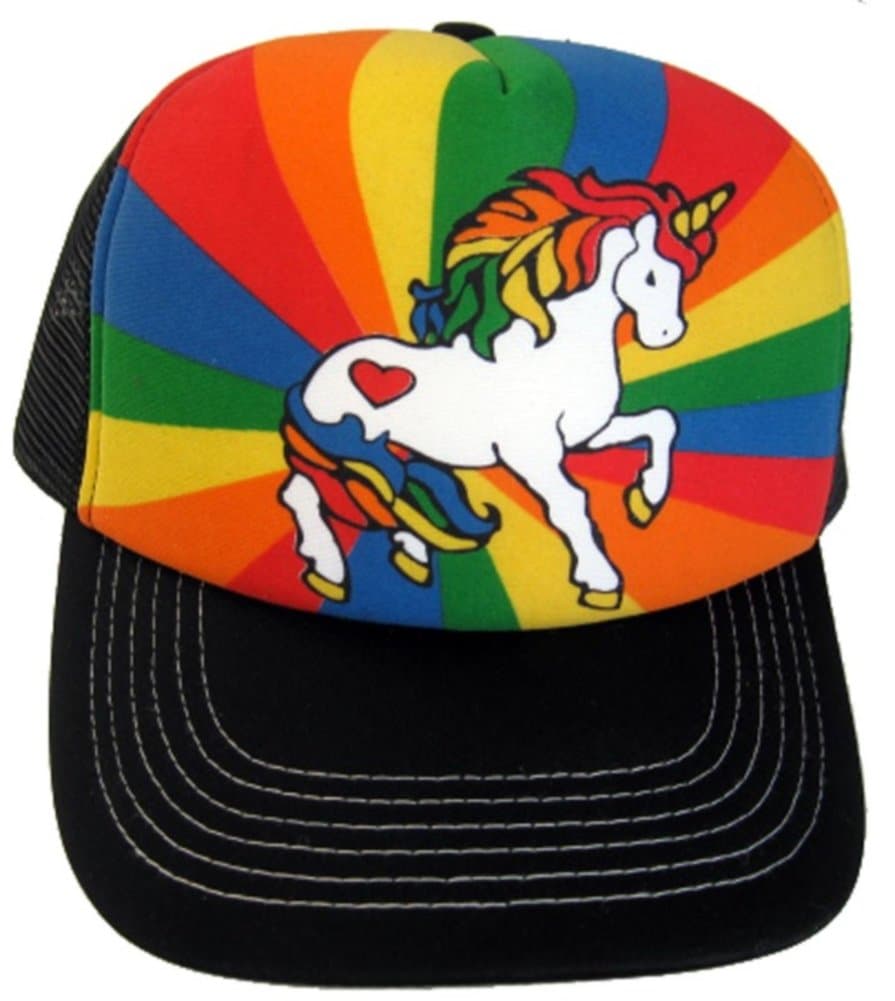 Unicorn Rainbow Trucker Hat Baseball Cap Has Plastic Adjustable Snapback
