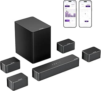 ULTIMEA 7.1CH Sound Bars for TV, Virtual 3D Surround Sound System, App Control, Soundbars with Wireless Subwoofer and Wired Surround Speakers for Home Theater Sound System, Poseidon D70