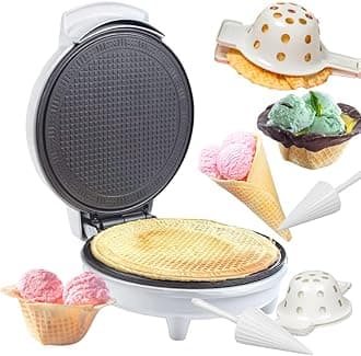 Waffle Cone and Bowl Maker- Homemade Ice Cream Wafflecones in Minutes - Includes Roller and Bowl Press- Great Gift