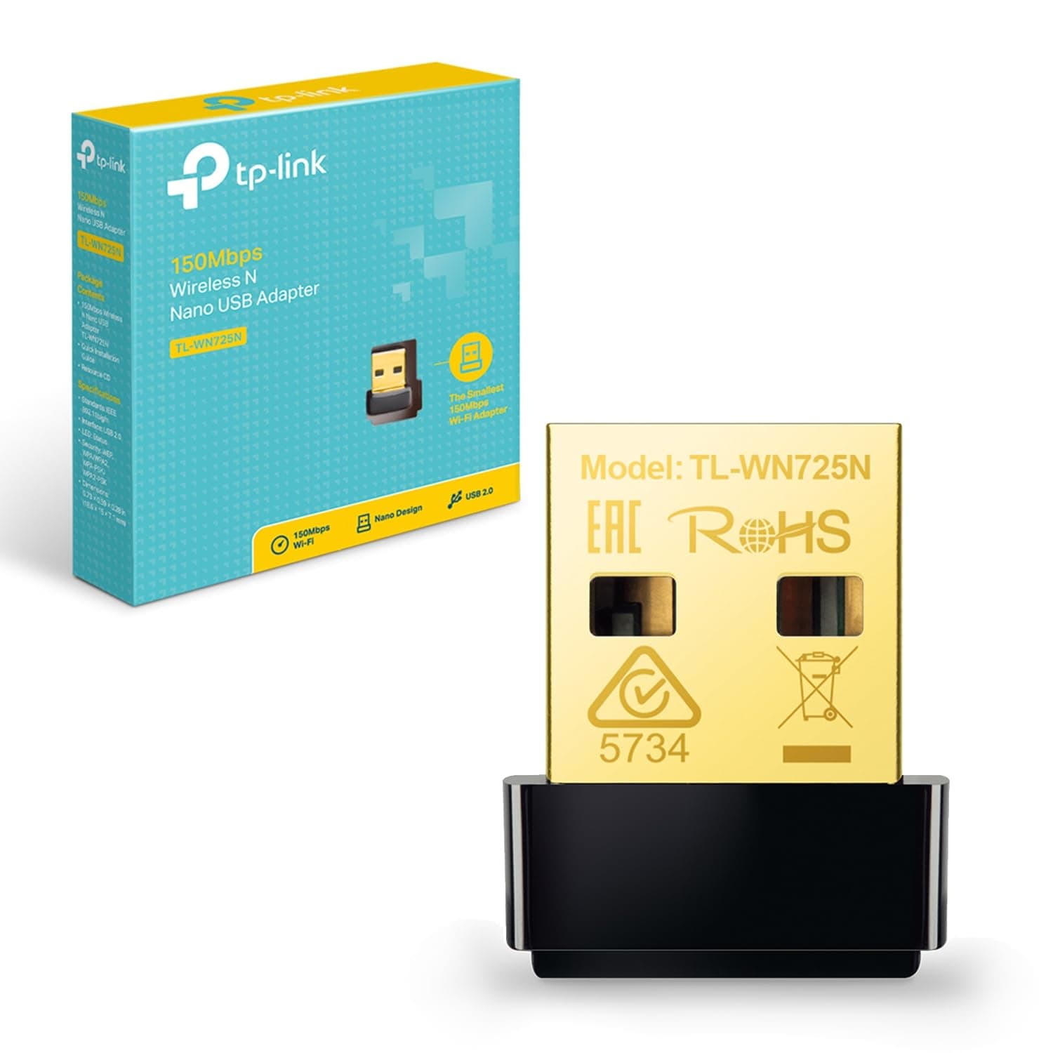 TP-Link TL-WN725N USB WiFi Adapter for PC/Laptop, 150Mbps Wireless Nano USB 2.0 Adapter, Wi-Fi Dongle for streaming/internet calls, Supports Windows 11/10/8.1/8/7/XP, Mac OS X, Linux, Easy setup