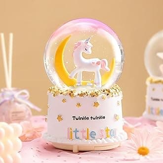Azonee Unicorn Snow Globe for Kids with Music & 7 Kinds LED of Colored Light and Automatic Snowfall Function, Home Decor for Girls Mom Sister Daughter Granddaughter Birthday Gifts (White Moon)
