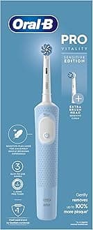 Vitality Pro Electric Toothbrushes Adults, 1 Handle, 2 Toothbrush Heads, 3 Brushing Modes Including Sensitive Plus, 2 Pin UK Plug, Blue
